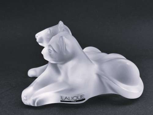Lalique frosted crystal Tambwee Lion Cubs figurine, designed by Marie-Claude Lalique