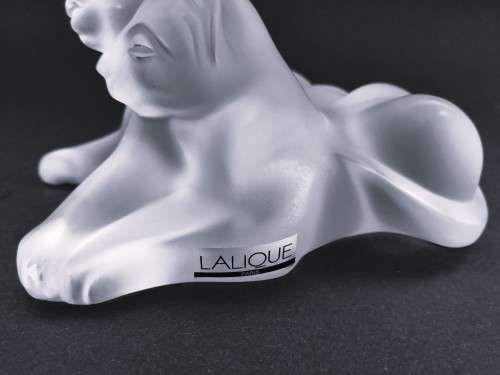 Lalique frosted crystal Tambwee Lion Cubs figurine, designed by Marie-Claude Lalique