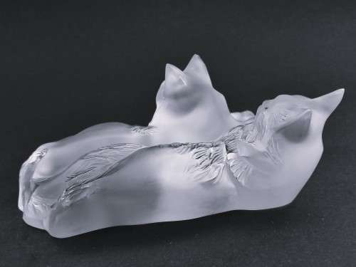 Lalique frosted crystal `Reclining Cats` figurine, designed by Marc Lalique