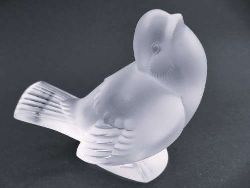 Lalique clear and frosted crystal figurine of a sparrow