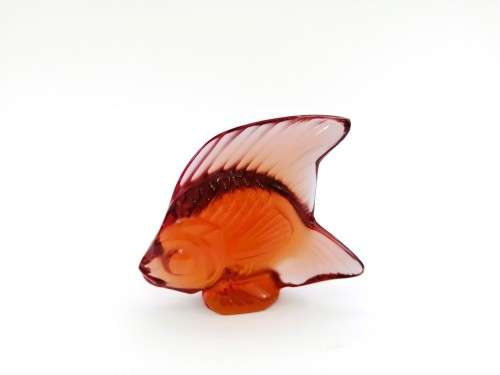 Vintage Lalique France Sculpture Coloured Angle Fish