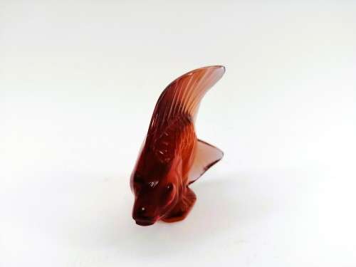 Vintage Lalique France Sculpture Coloured Angle Fish