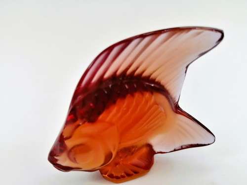 Vintage Lalique France Sculpture Coloured Angle Fish