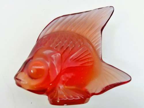 Vintage Lalique France Sculpture Coloured Angle Fish