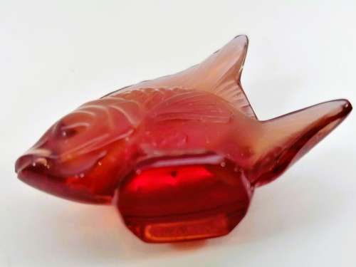 Vintage Lalique France Sculpture Coloured Angle Fish