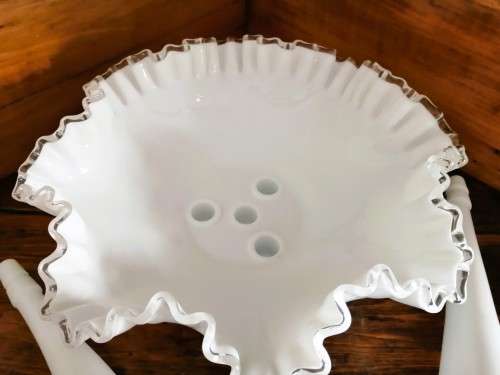 Rare vintage Fenton milk glass Silver Crest four horn epergne Centerpiece