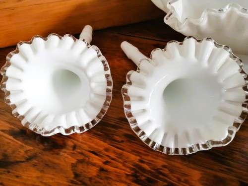 Rare vintage Fenton milk glass Silver Crest four horn epergne Centerpiece