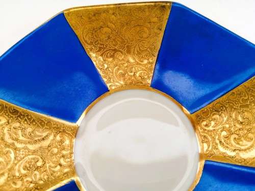 ALKA KUNST KRONACH BAVARIA GERMANY 1950S BLUE AND GOLD DEMITASSE TEACUP AND SAUCER
