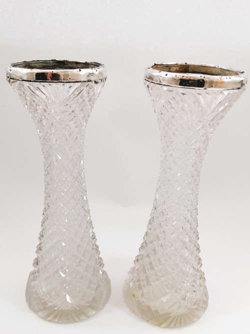 Antique Cut Glass Small Bud Posy Vase Sterling Silver Collar Rim Hallmarked
