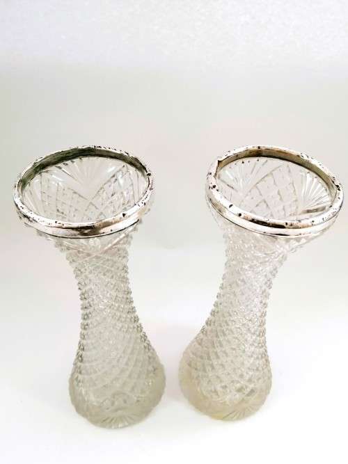 Antique Cut Glass Small Bud Posy Vase Sterling Silver Collar Rim Hallmarked