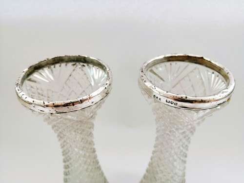 Antique Cut Glass Small Bud Posy Vase Sterling Silver Collar Rim Hallmarked