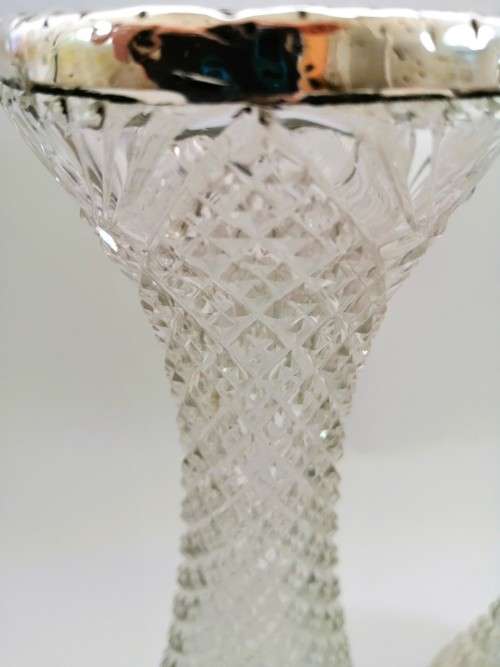 Antique Cut Glass Small Bud Posy Vase Sterling Silver Collar Rim Hallmarked