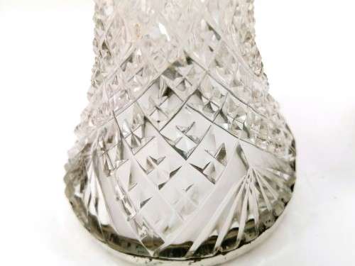 Antique Cut Glass Small Bud Posy Vase Sterling Silver Collar Rim Hallmarked