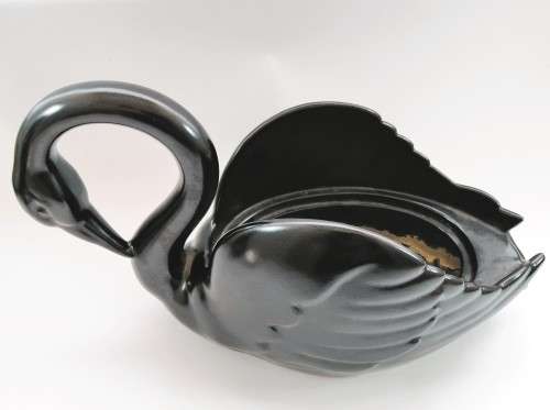 Vintage V & B swan Large planter gloss black ceramic mid century retro