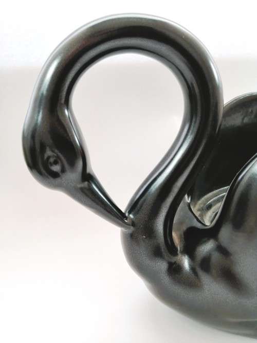 Vintage V & B swan Large planter gloss black ceramic mid century retro