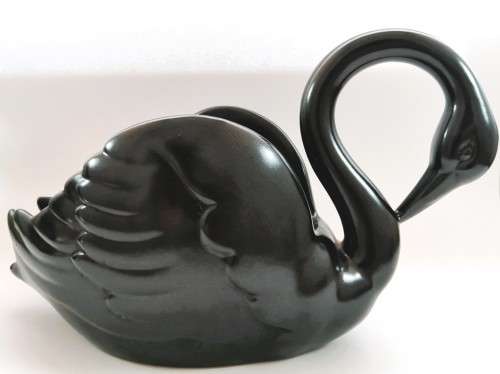 Vintage V & B swan Large planter gloss black ceramic mid century retro