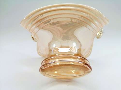 STRETCHED AMBER GLASS BASKET WITH LATTIMO GLASS FILIGRANA SWIRLS AND APPLIED HANDLE