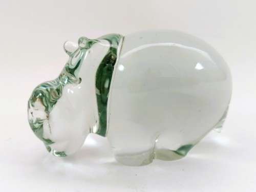 Ngwenya Recycled Glass Swaziland Handmade Hippo Figurine - Paperweight