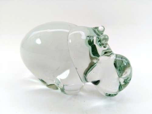 Ngwenya Recycled Glass Swaziland Handmade Hippo Figurine - Paperweight