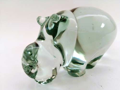 Ngwenya Recycled Glass Swaziland Handmade Hippo Figurine - Paperweight