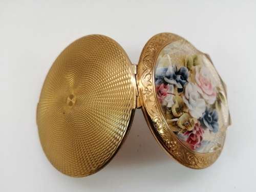 BEAUTIFUL VINTAGE 1950S ENGLISH MADE ROSE COMPACT MIRROR AND POWDER CASE