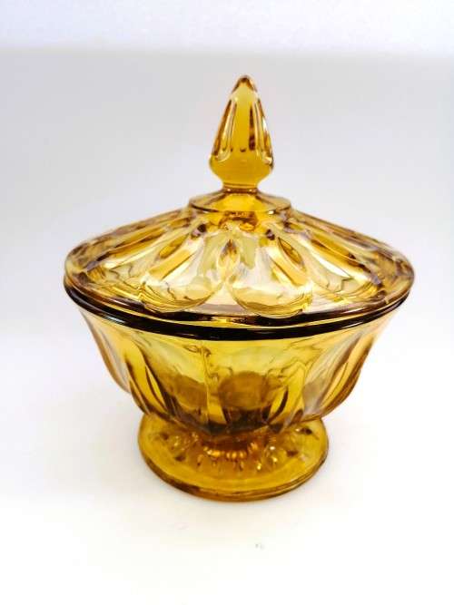 Anchor Hocking Amber Glass Lidded Candy Dish, Vintage