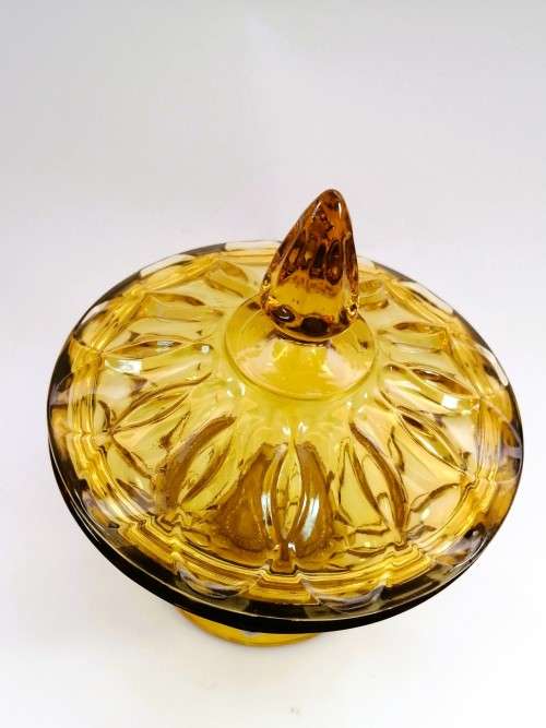Anchor Hocking Amber Glass Lidded Candy Dish, Vintage
