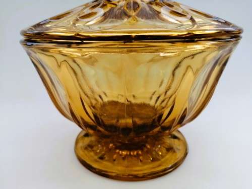 Anchor Hocking Amber Glass Lidded Candy Dish, Vintage