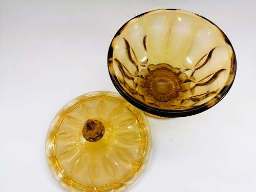 Anchor Hocking Amber Glass Lidded Candy Dish, Vintage