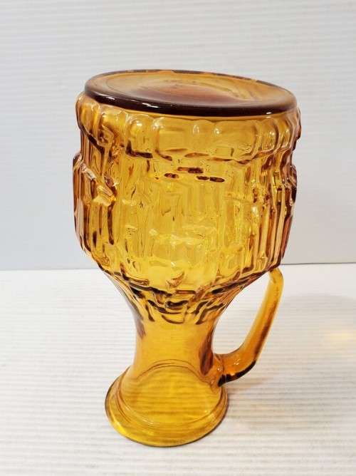 Vintage Italian Amber Glass Pitcher - Vintage Retro Italian Textured Amber Glass Jug