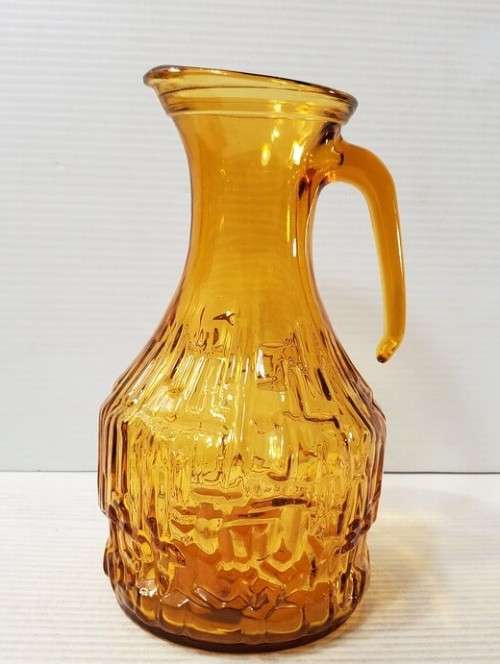 Vintage Italian Amber Glass Pitcher - Vintage Retro Italian Textured Amber Glass Jug