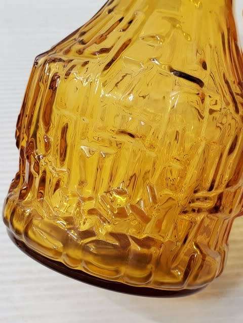 Vintage Italian Amber Glass Pitcher - Vintage Retro Italian Textured Amber Glass Jug