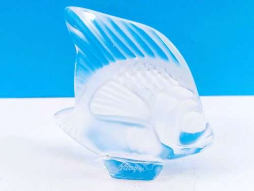 Vintage Lalique France Sculpture Frosted Angle Fish