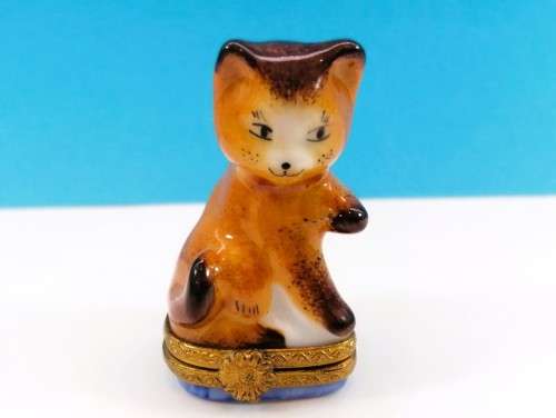 Limoges France Trinket Box Ginger Cat Kitten Peint Main Marque