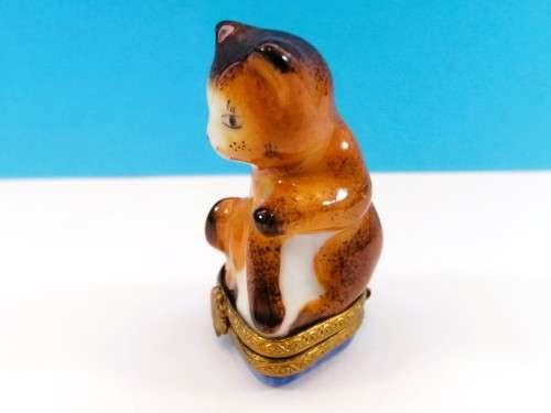 Limoges France Trinket Box Ginger Cat Kitten Peint Main Marque
