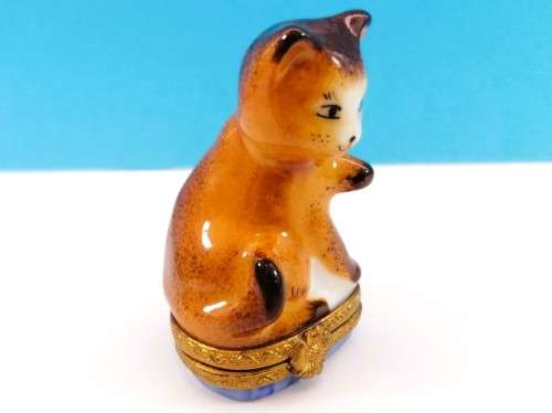 Limoges France Trinket Box Ginger Cat Kitten Peint Main Marque