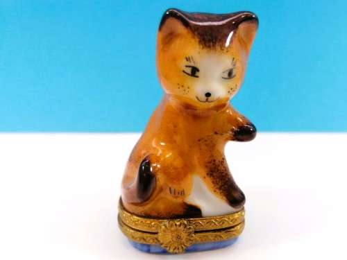 Limoges France Trinket Box Ginger Cat Kitten Peint Main Marque