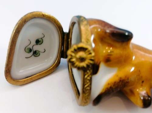 Limoges France Trinket Box Ginger Cat Kitten Peint Main Marque