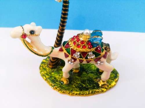 WONDERFUL ARABIC TRINKET BOX OF A ENAMELED JEWELED CAMEL AND PALM TREE