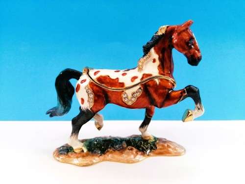 Jeweled Horse Trinket Box Brown Hand Set Swarovski Crystals & Enamel