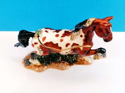 Jeweled Horse Trinket Box Brown Hand Set Swarovski Crystals & Enamel