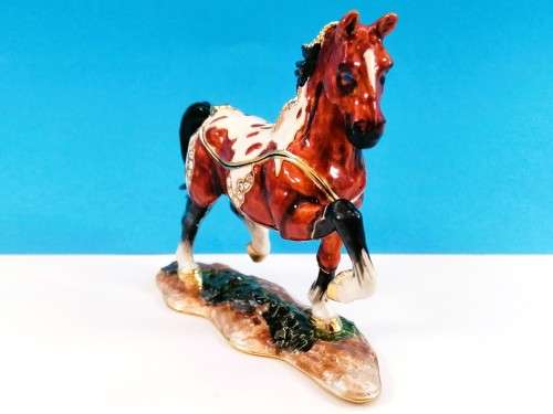 Jeweled Horse Trinket Box Brown Hand Set Swarovski Crystals & Enamel
