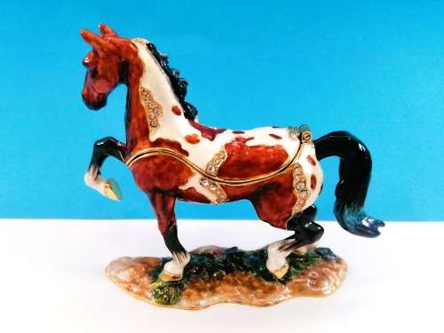 Jeweled Horse Trinket Box Brown Hand Set Swarovski Crystals & Enamel