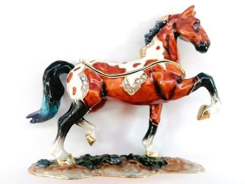 Jeweled Horse Trinket Box Brown Hand Set Swarovski Crystals & Enamel