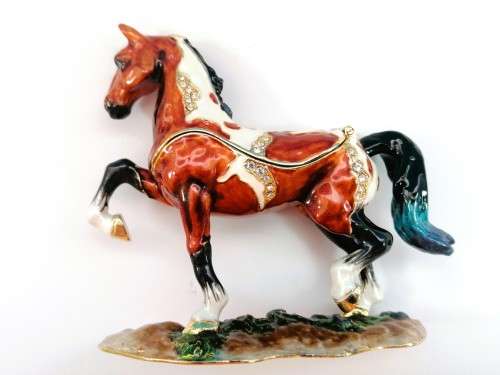 Jeweled Horse Trinket Box Brown Hand Set Swarovski Crystals & Enamel
