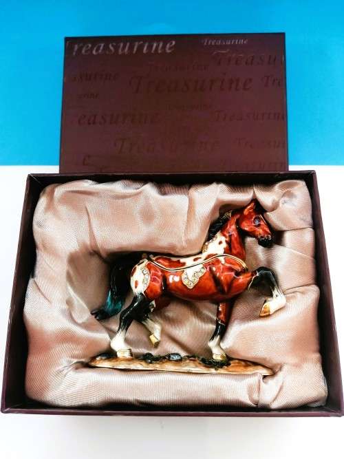 Jeweled Horse Trinket Box Brown Hand Set Swarovski Crystals & Enamel