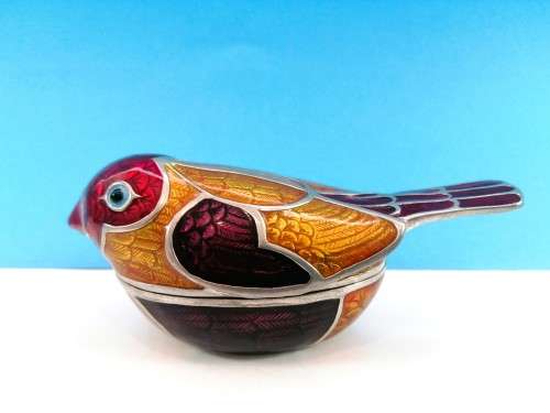 Loyfar Artisan Pewter Multi Color Enameled Bird Trinket Box
