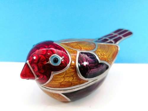 Loyfar Artisan Pewter Multi Color Enameled Bird Trinket Box