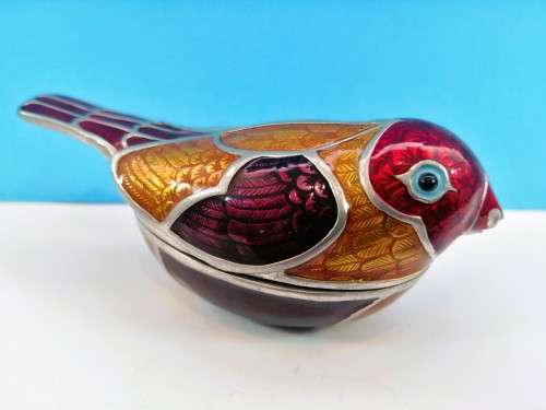 Loyfar Artisan Pewter Multi Color Enameled Bird Trinket Box