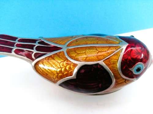 Loyfar Artisan Pewter Multi Color Enameled Bird Trinket Box